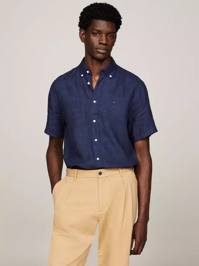 

Рубашка Tommy Hilfiger Pigment Dyed Linen, цвет carbon/navy