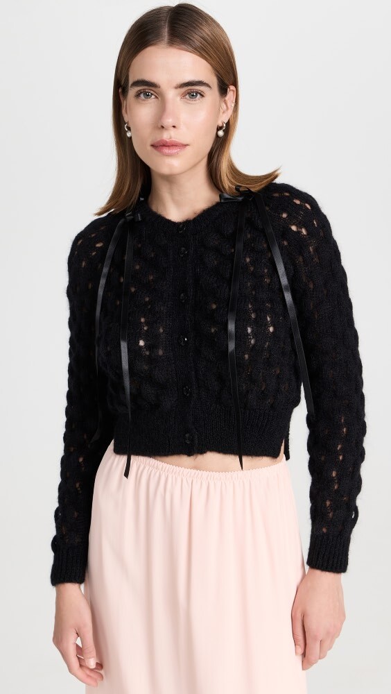 

Кардиган Simone Rocha Long Sleeve Bubble Knit with Bow Detail, черный