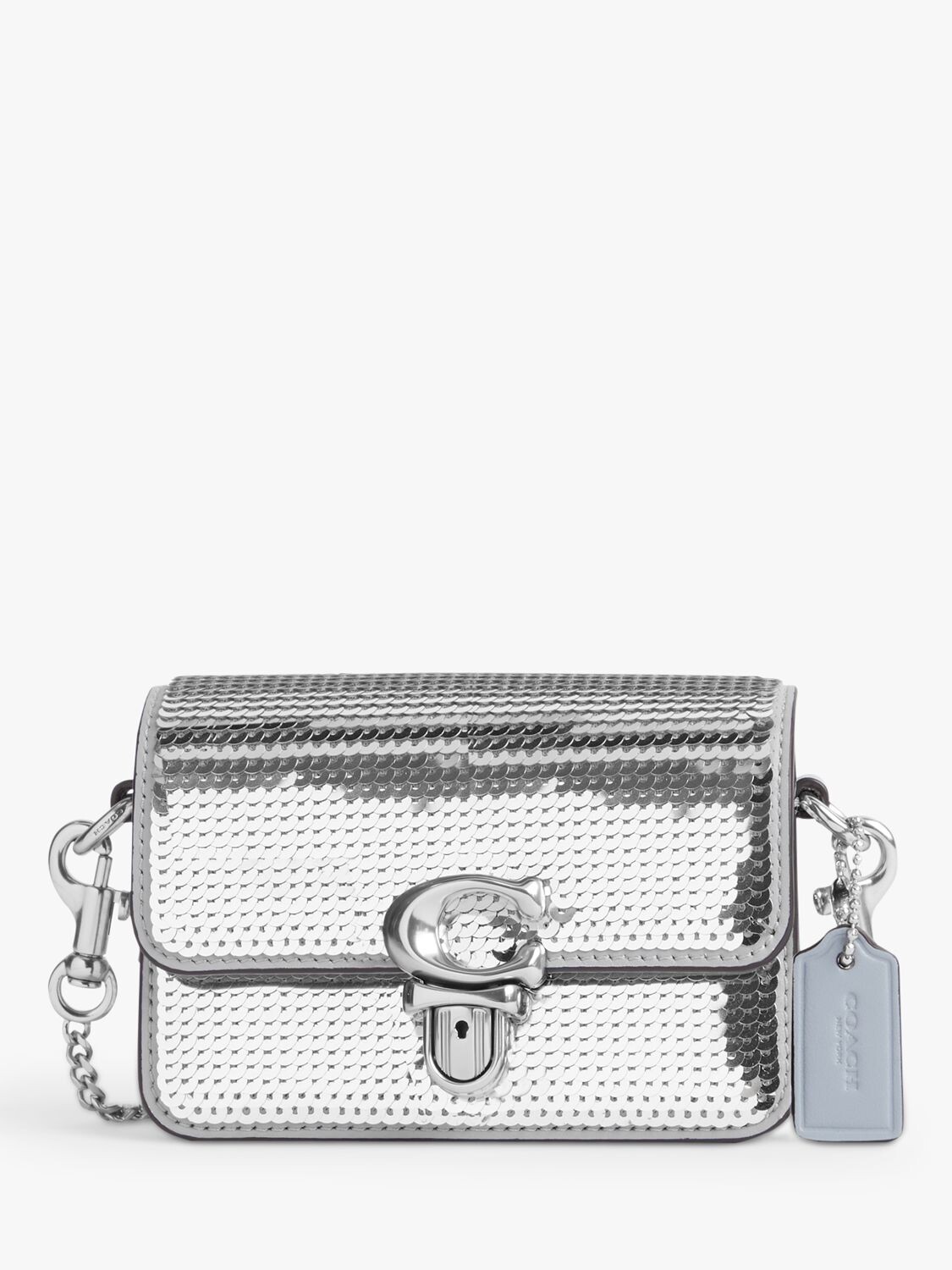 

Миниатюрная сумка через плечо Studio с пайетками Coach, серебряный