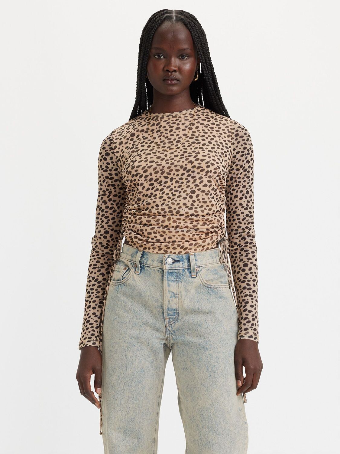 

Сетчатый топ с драгоценными камнями Levi's, леопардовый миндаль