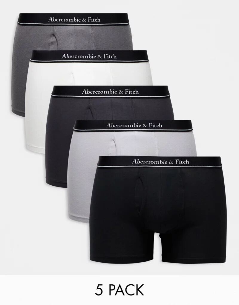 

Комплект из 5 трусов Abercrombie & Fitch белого/серого цвета с контрастным поясом с логотипом
