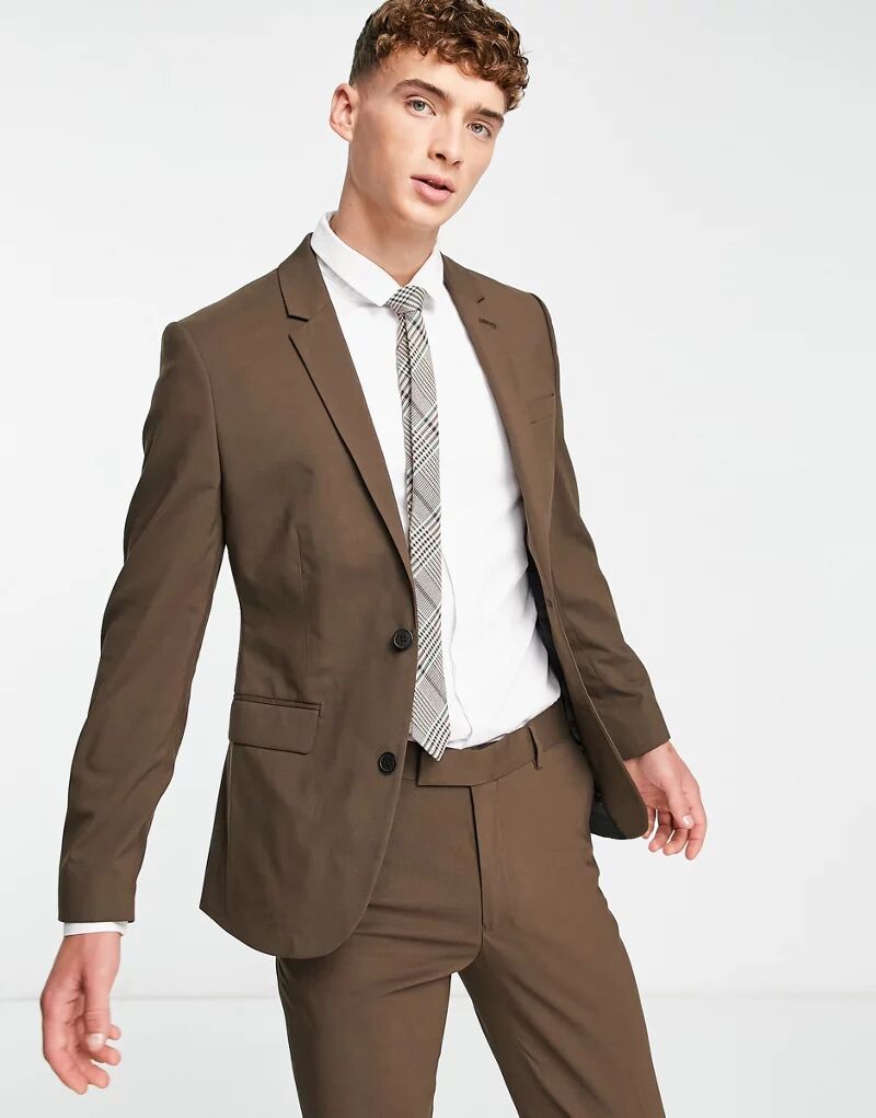 Шоколадно-коричневый приталенный пиджак ASOS цена и фото