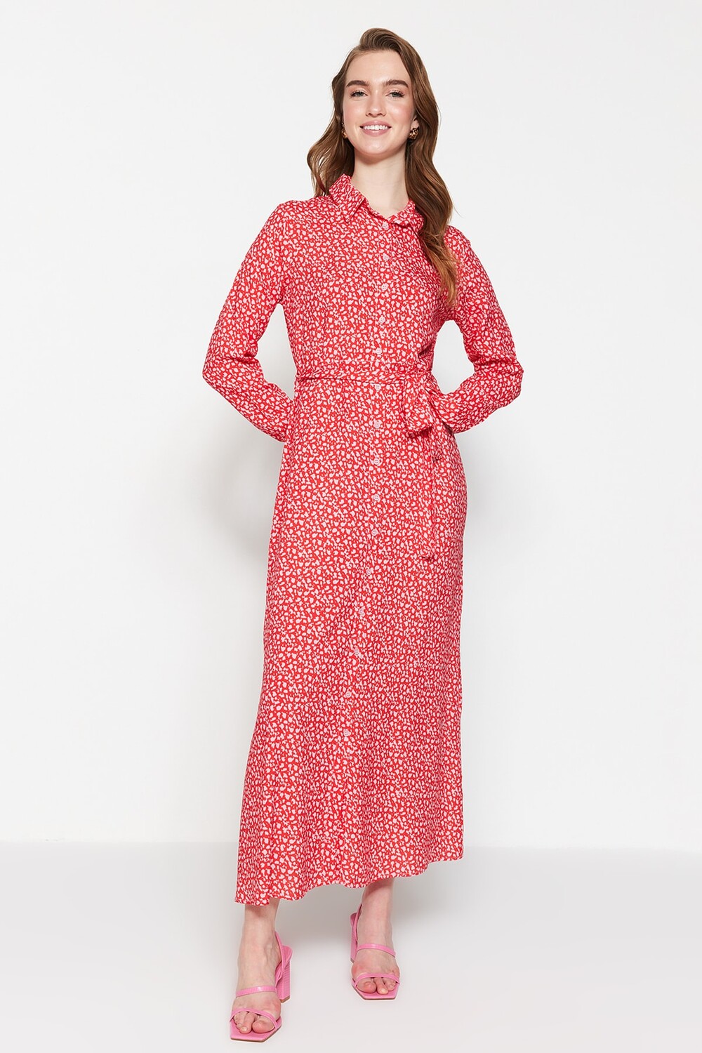 

Платье - Розовый - Платье-рубашка Trendyol Modest, розовый