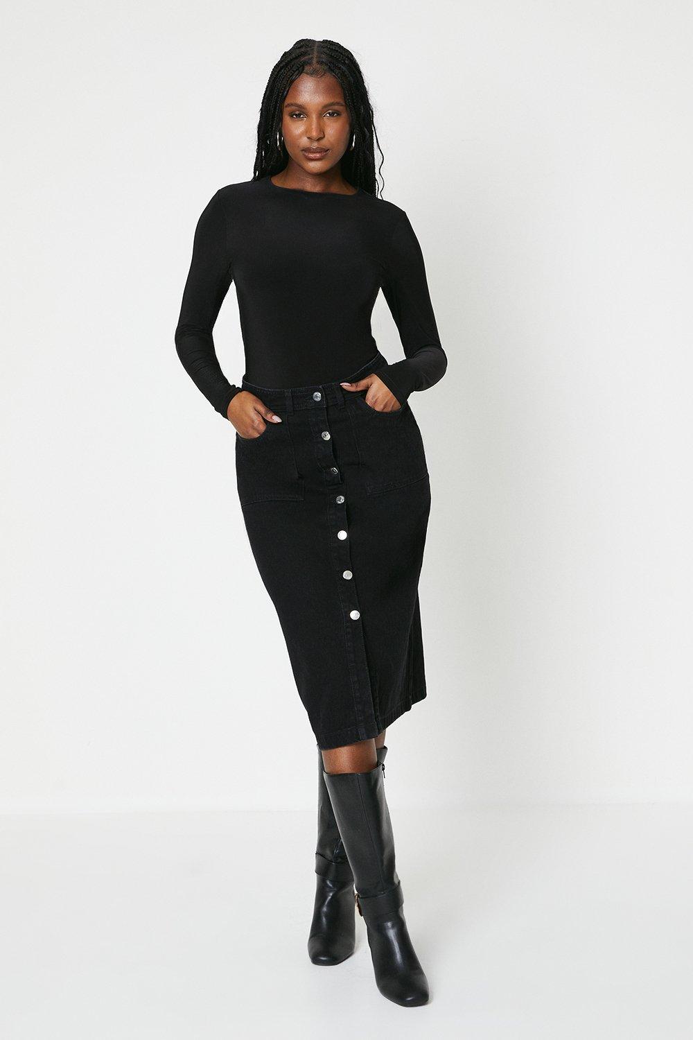 Джинсовая юбка-макси на пуговицах Dorothy Perkins, черный черная джинсовая юбка макси nila reformation