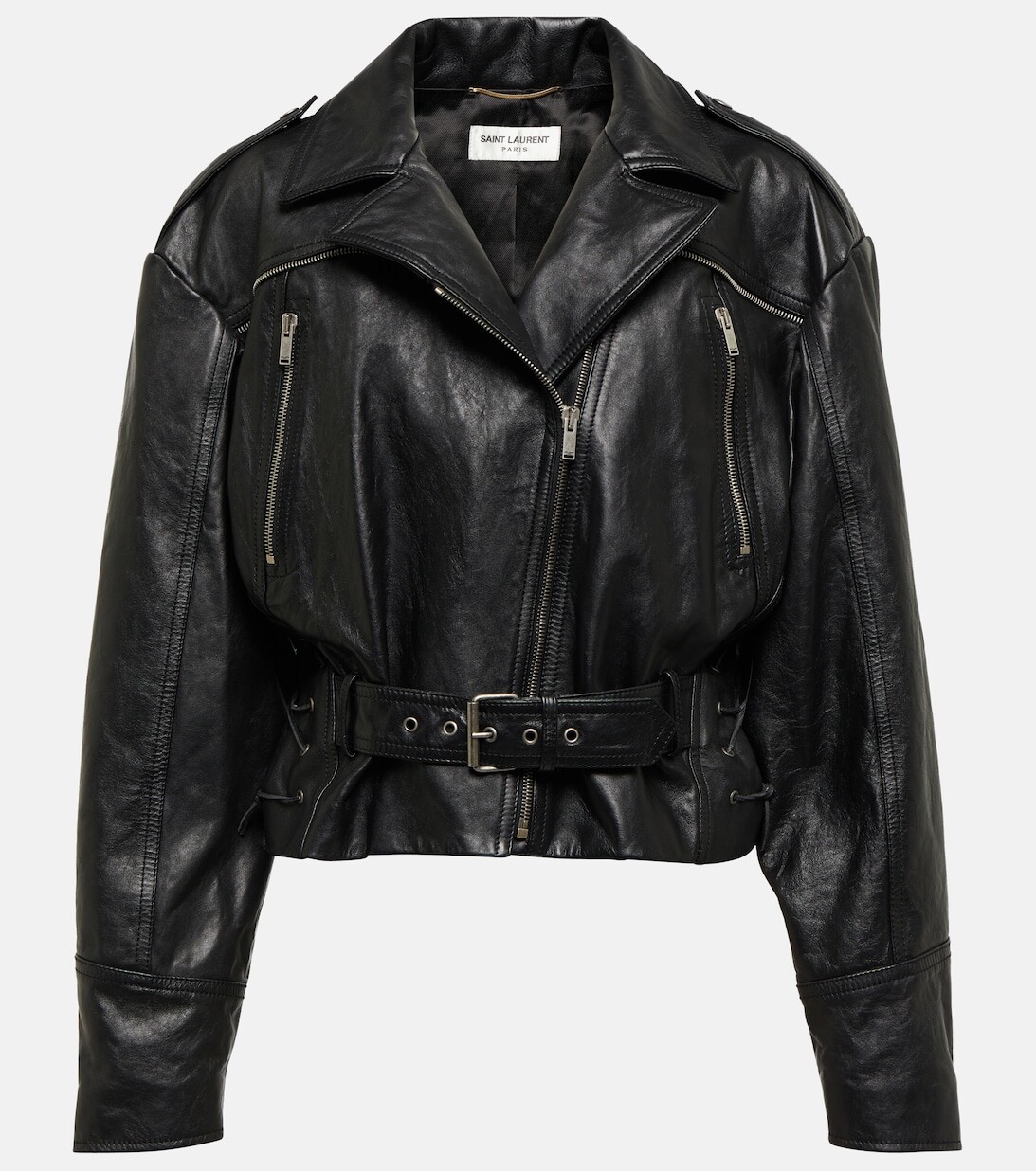 

Укороченная кожаная куртка SAINT LAURENT, черный