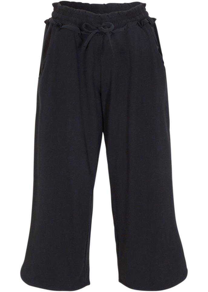 Широкие трикотажные брюки-кюлоты длиной 3/4 с удобным поясом Bpc Bonprix Collection, черный