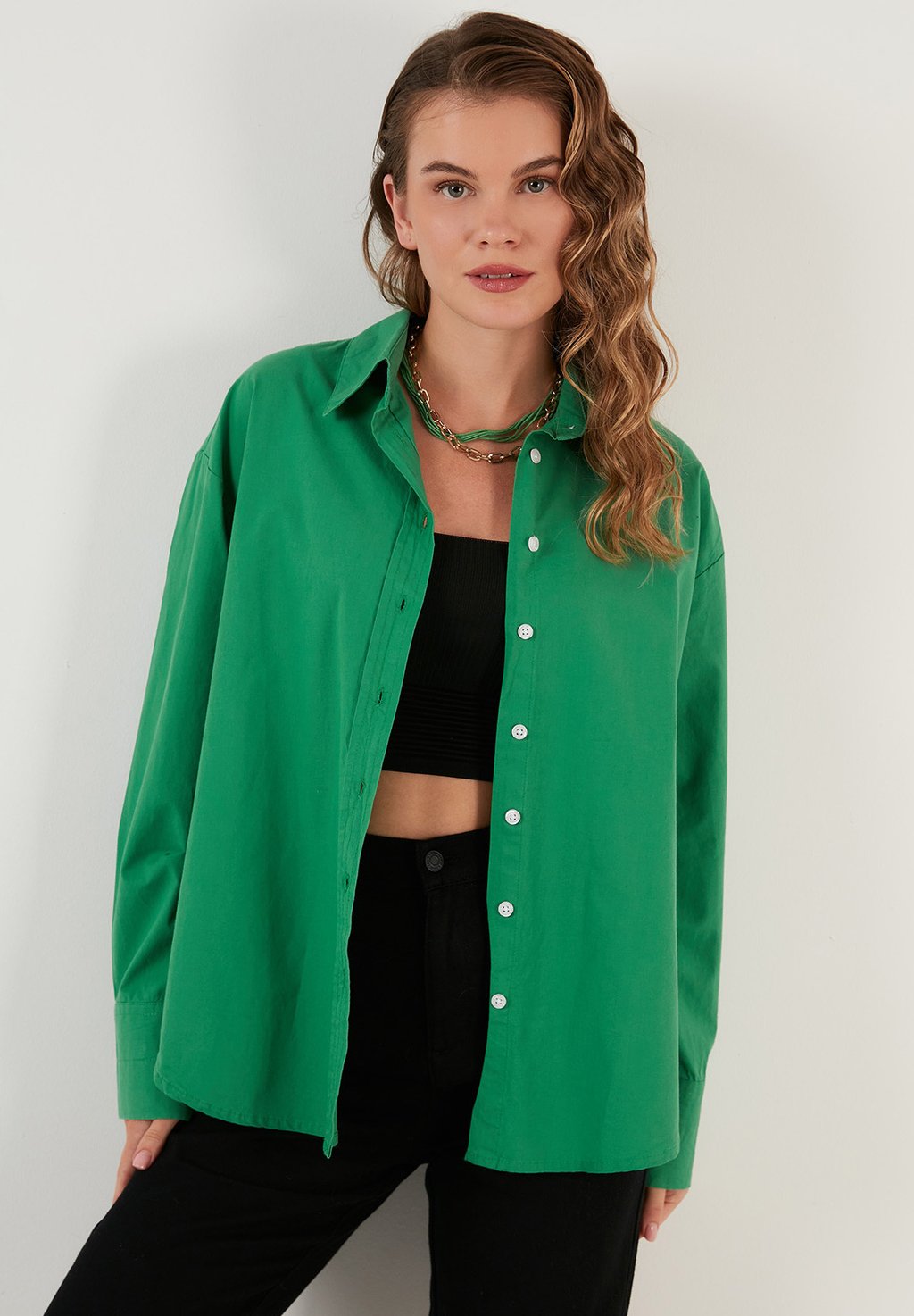 Блузка-рубашка LOOSE FIT , цвет green LELA