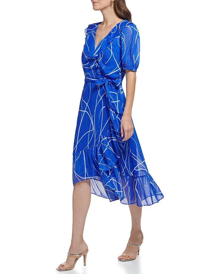 цена Платье DKNY Sleeveless Ruffled Belted Dress, цвет Deep Cobalt/Cream