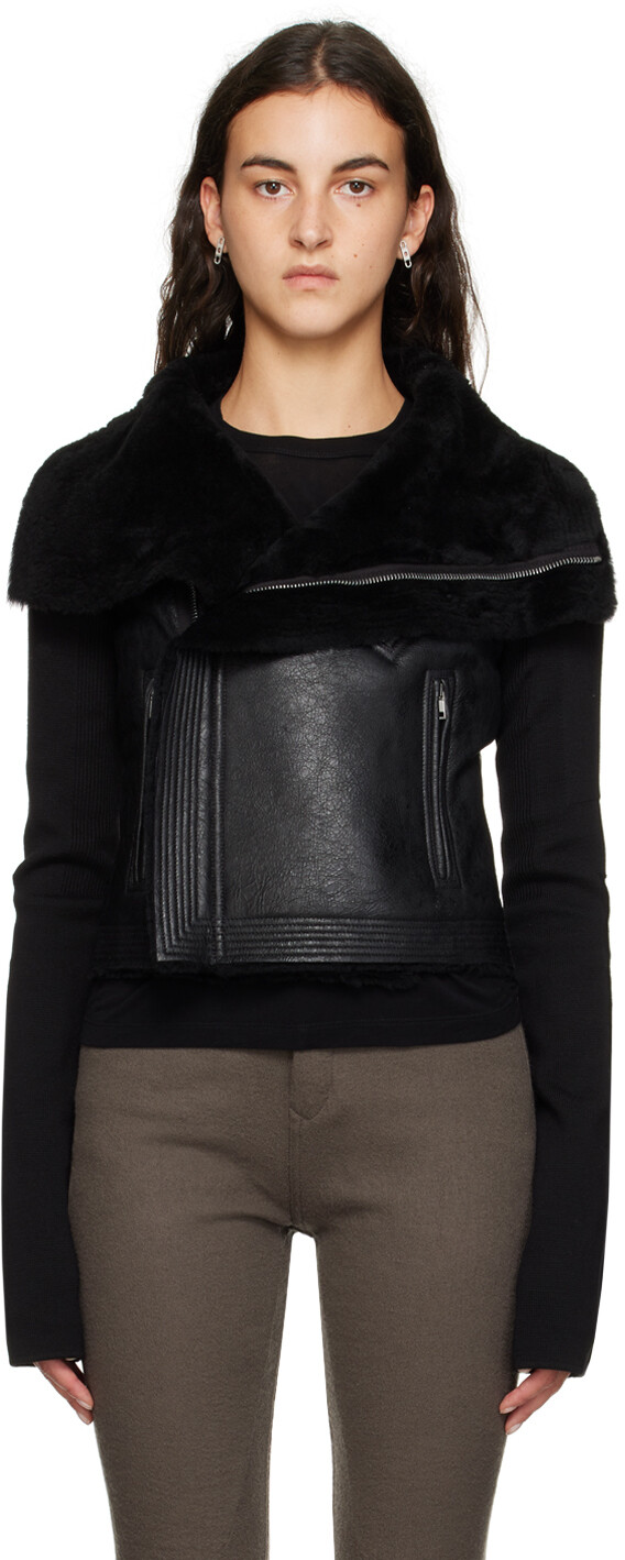 

Черная классическая косуха из кожаной куртки Rick Owens, Черный