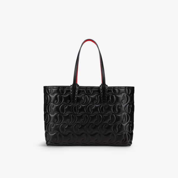 Маленькая кожаная сумка-тоут Cabata с тисненым логотипом Christian Louboutin, черный цена и фото