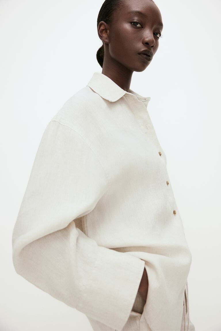 

Льняная блузка оверсайз H&M, бежевый