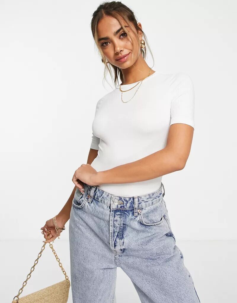 

Белое боди-футболка скинни ASOS