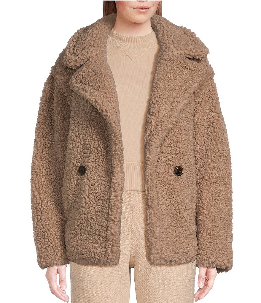 Двубортное пальто Тедди из искусственного меха UGG Gertrume, бежевый