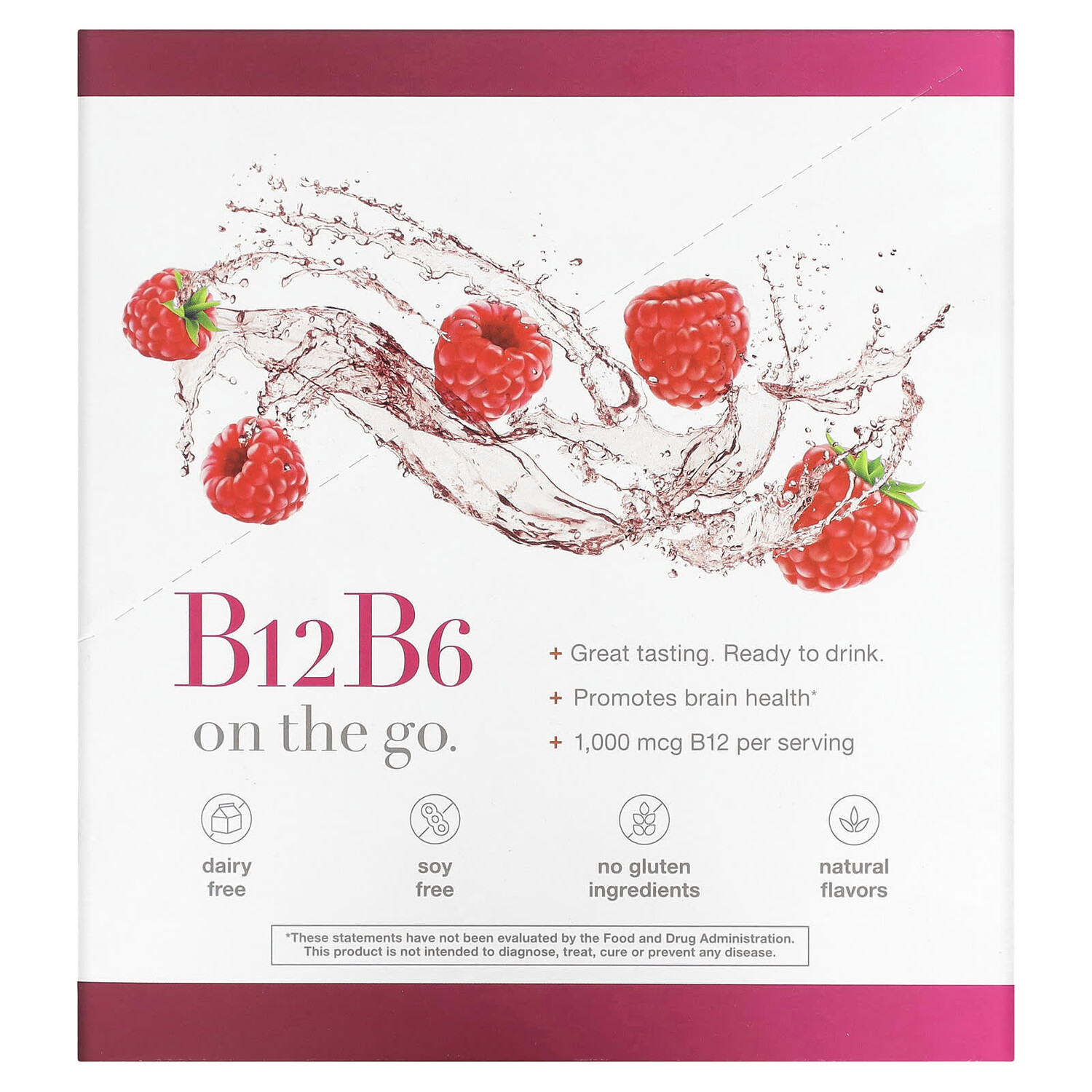 

B12B6 On The Go, малиновый, 12 пакетиков по 30 мл (1 жидк. Унция), Youtheory