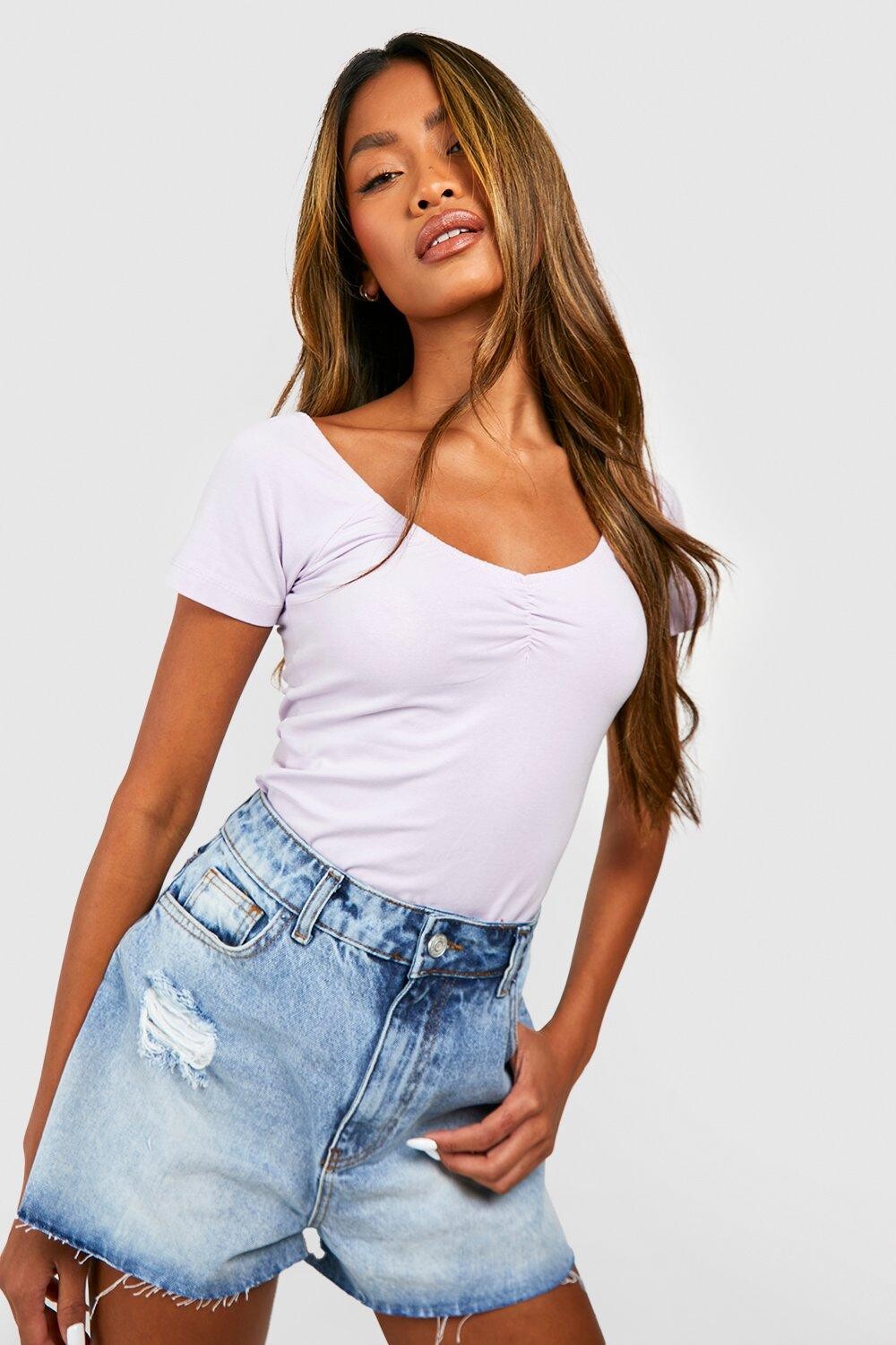 

Боди с короткими рукавами и со сборами Boohoo, сиреневый