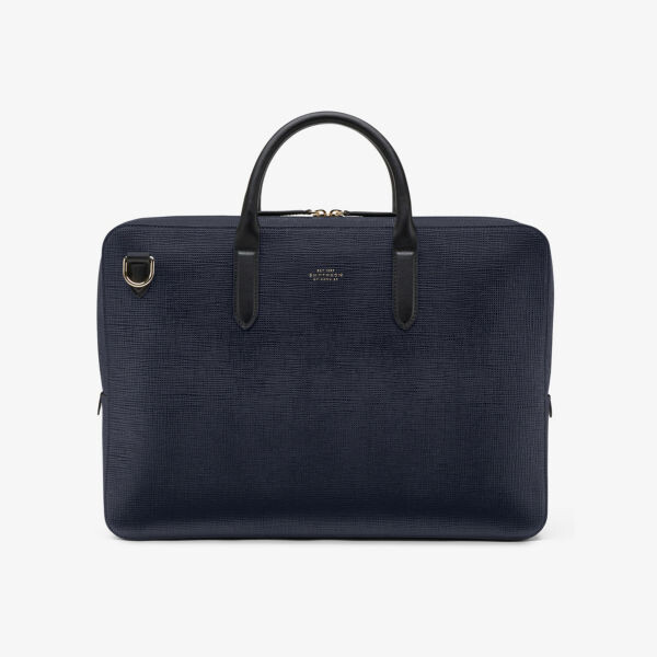 

Легкий кожаный портфель Panama Slim Smythson, темно-синий