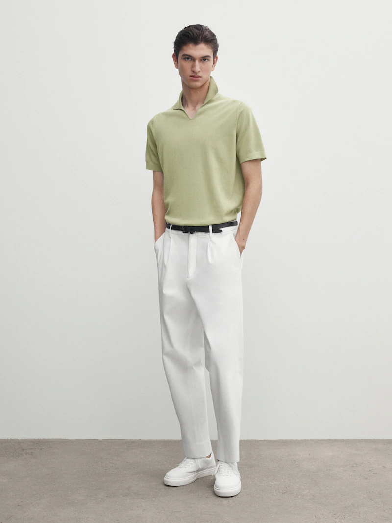 

Свитер-поло миланской вязки с короткими рукавами Massimo Dutti, зеленый