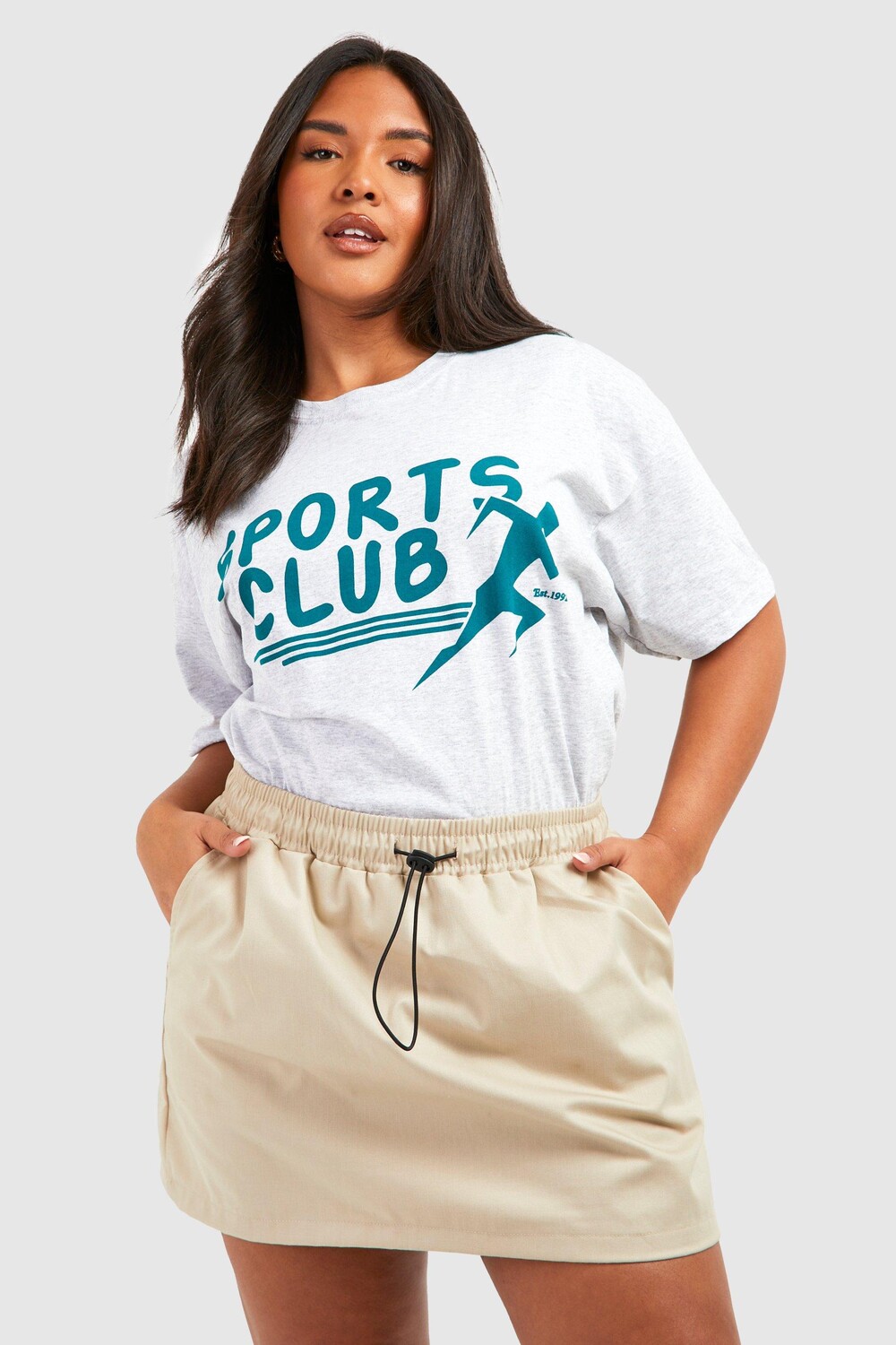 

Футболка оверсайз plus sports club Boohoo, серый