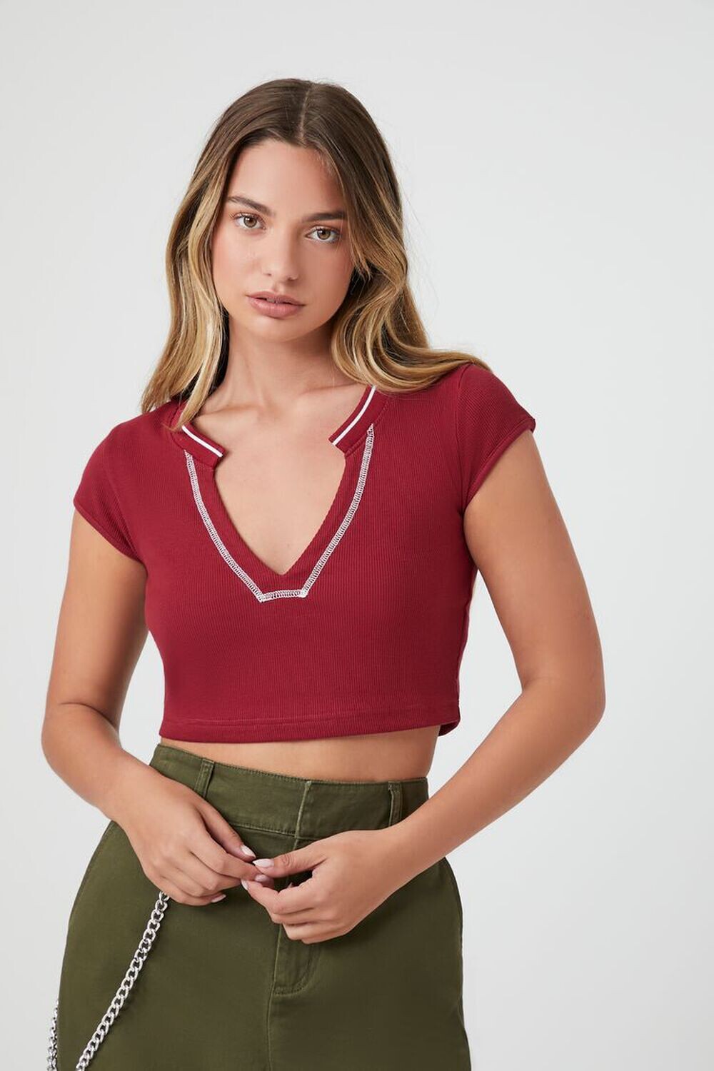 

Укороченная футболка с разрезом Forever 21, бордовый, Красный
