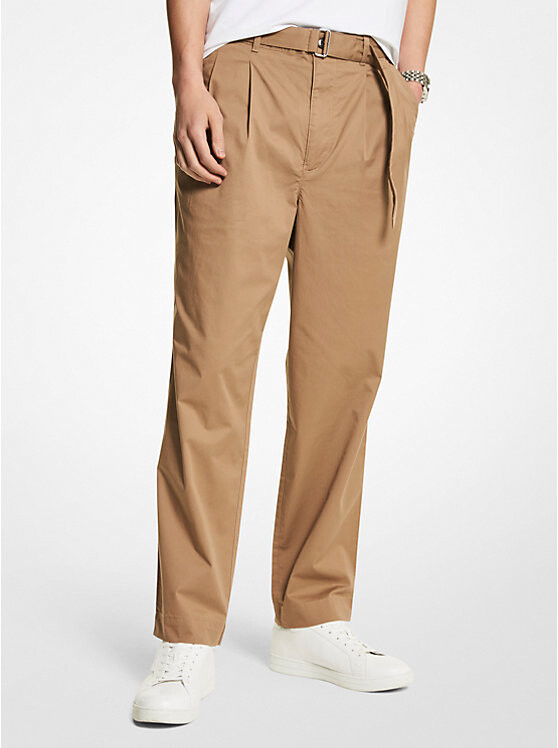 

Брюки из эластичного хлопка с поясом Michael Kors Mens, хаки