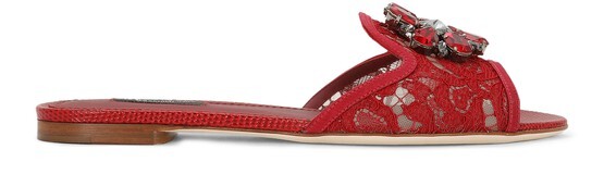 

Кружевные шлепанцы радуги с отделкой брошью Dolce & Gabbana, темно-красный