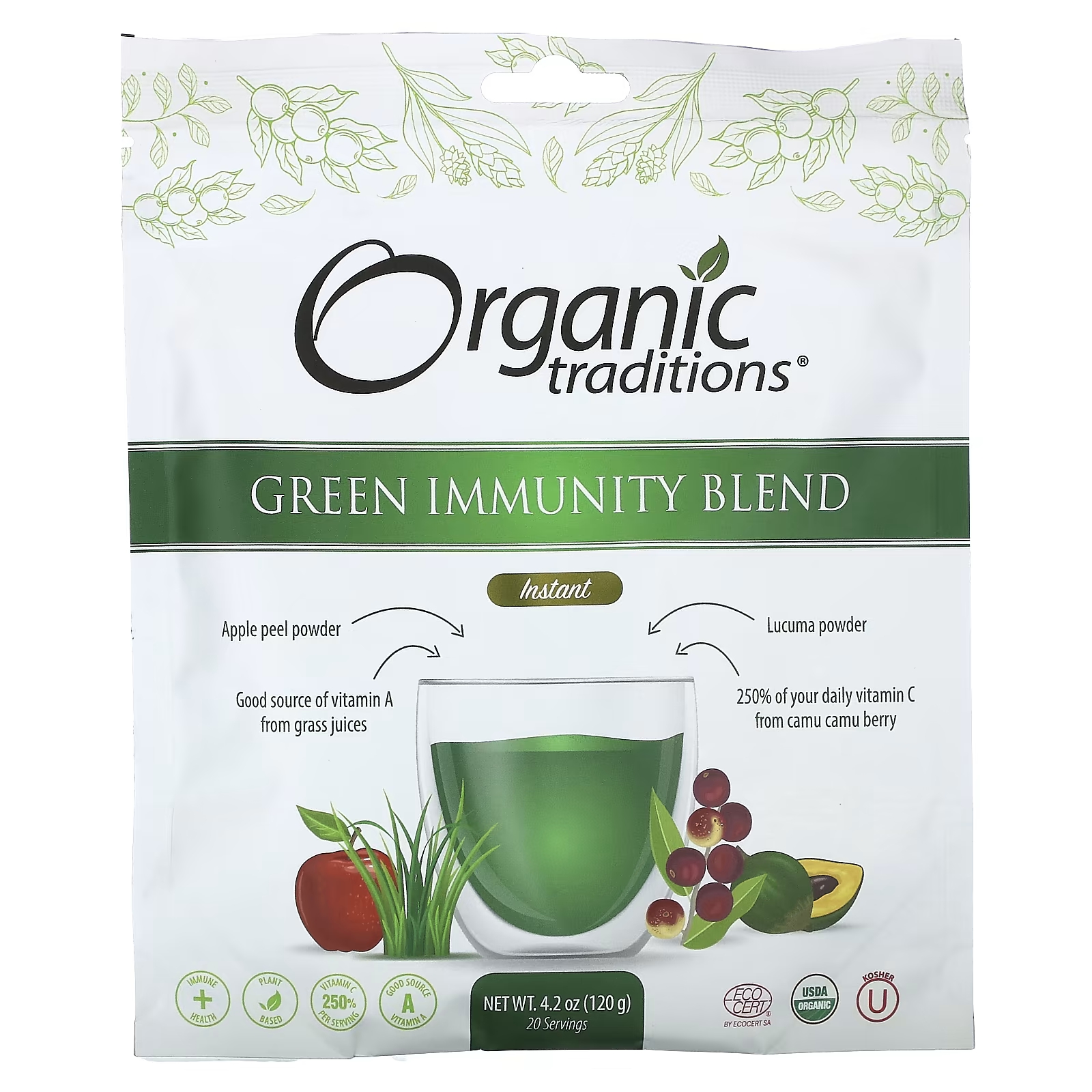 Смесь Organic Traditions Green Immunity Instant для иммунитета, 120 г sunfood порошок из пикантного каму каму 3 5 унции 100 г