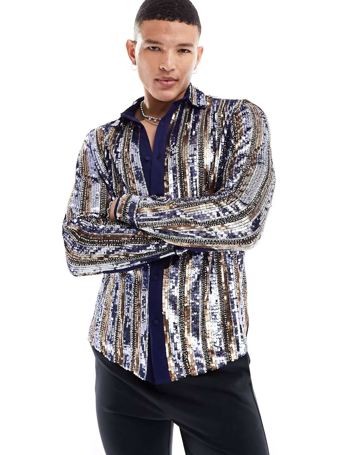 

ASOS Premium, рубашка в полоску с пайетками, украшенная вручную бисером