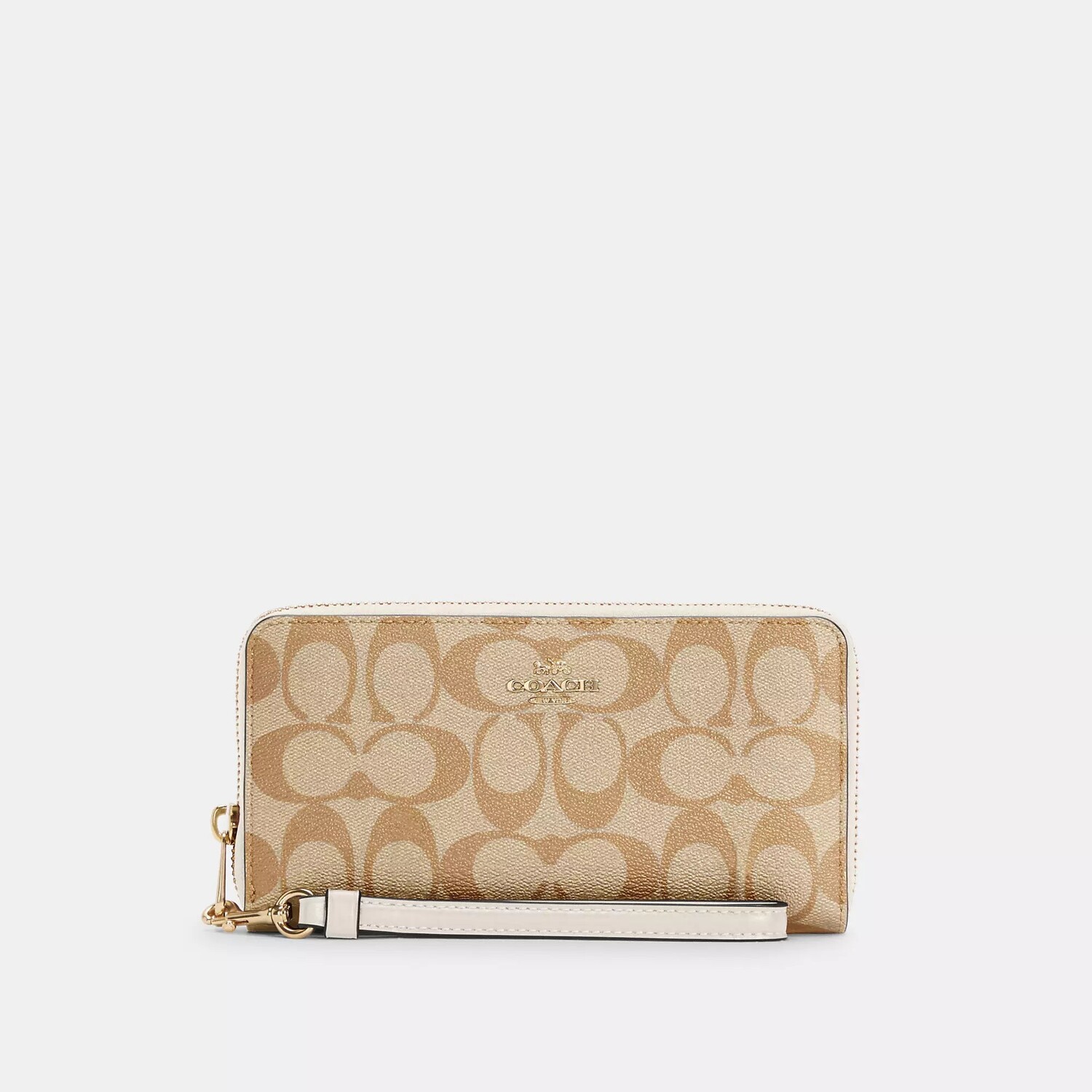 

Длинный кошелек Coach Outlet из фирменной парусины на молнии, цвет Gold/Light Khaki Chalk