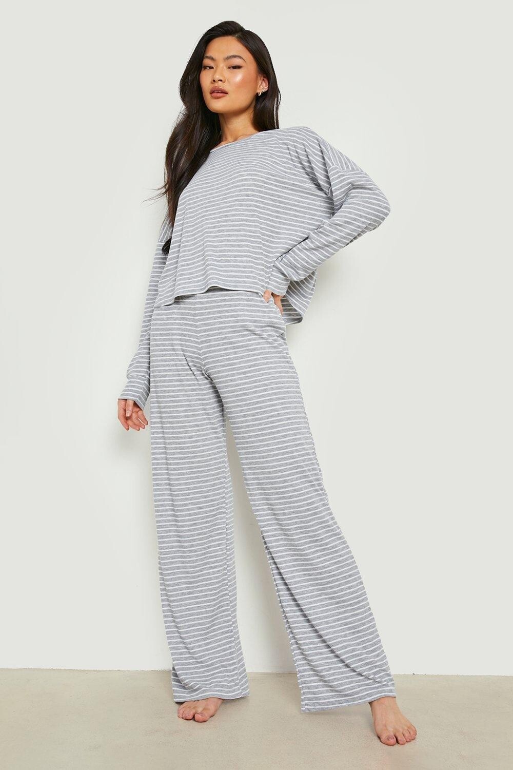 

Брюки из джерси в полоску пижаный комплект Boohoo, серый