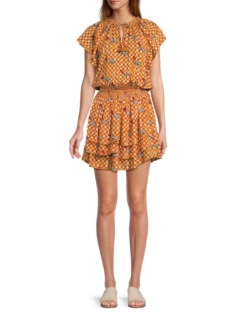 цена Многослойное блузонное платье с принтом Elsa Poupette St Barth, цвет Orange Multi