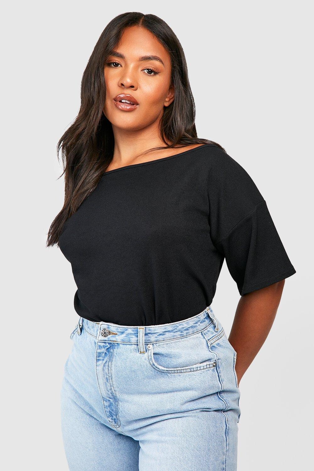 

Футболка оверсайз с заниженными плечами Boohoo, черный