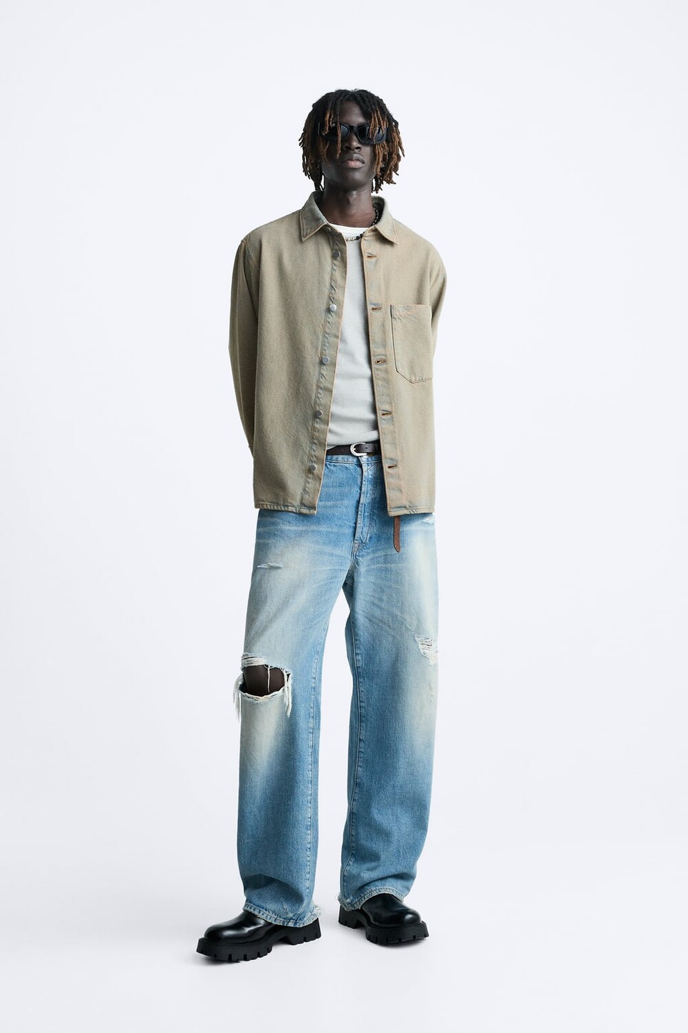 

Джинсовая рубашка ZARA, песочный