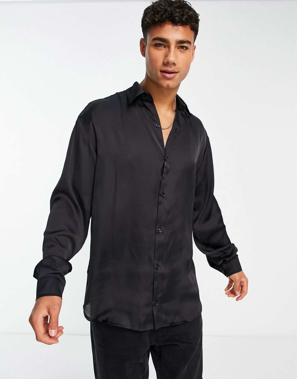 

Черная атласная рубашка с длинными рукавами Jack & Jones Premium