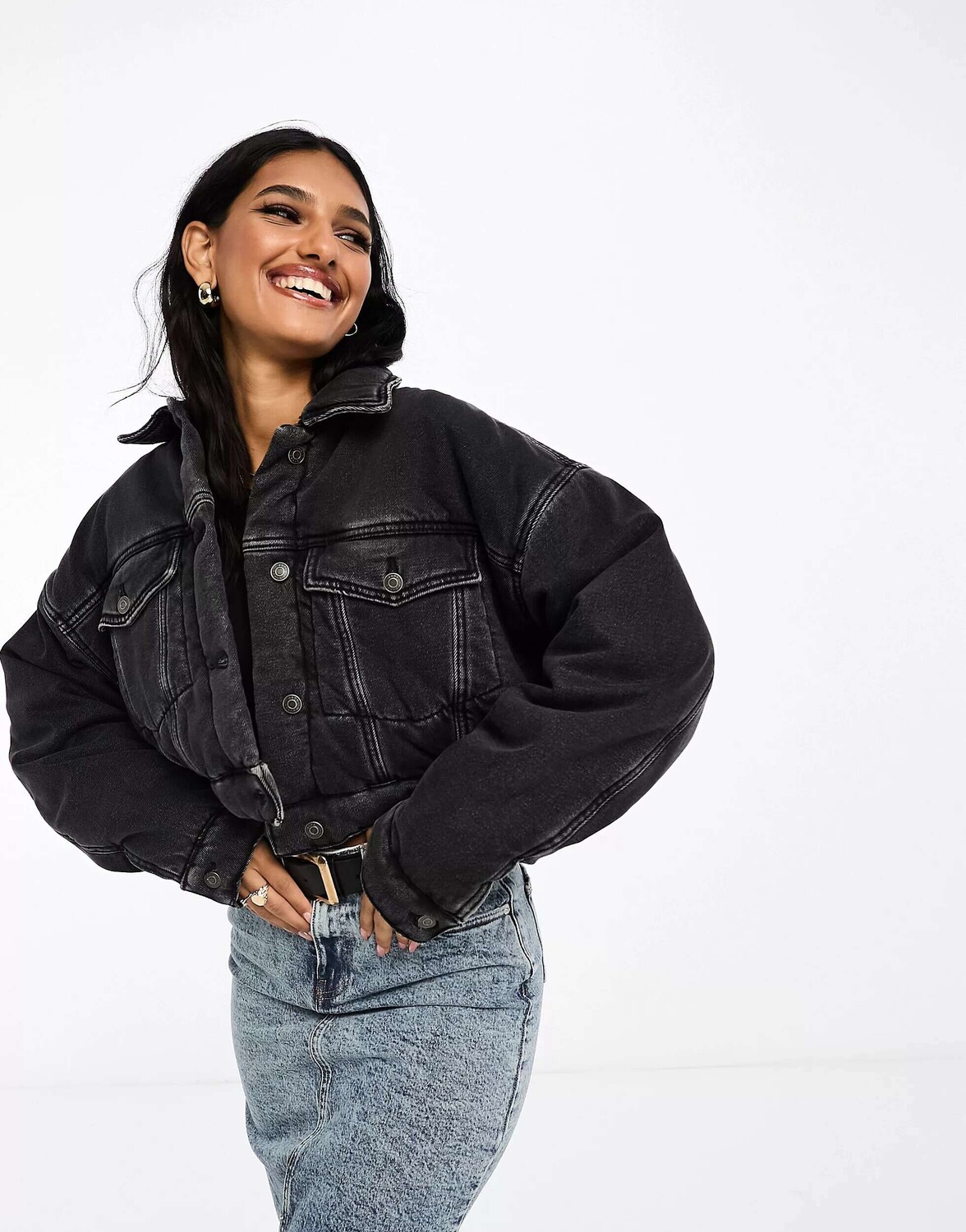 

Черная стеганая джинсовая куртка ASOS, Черный