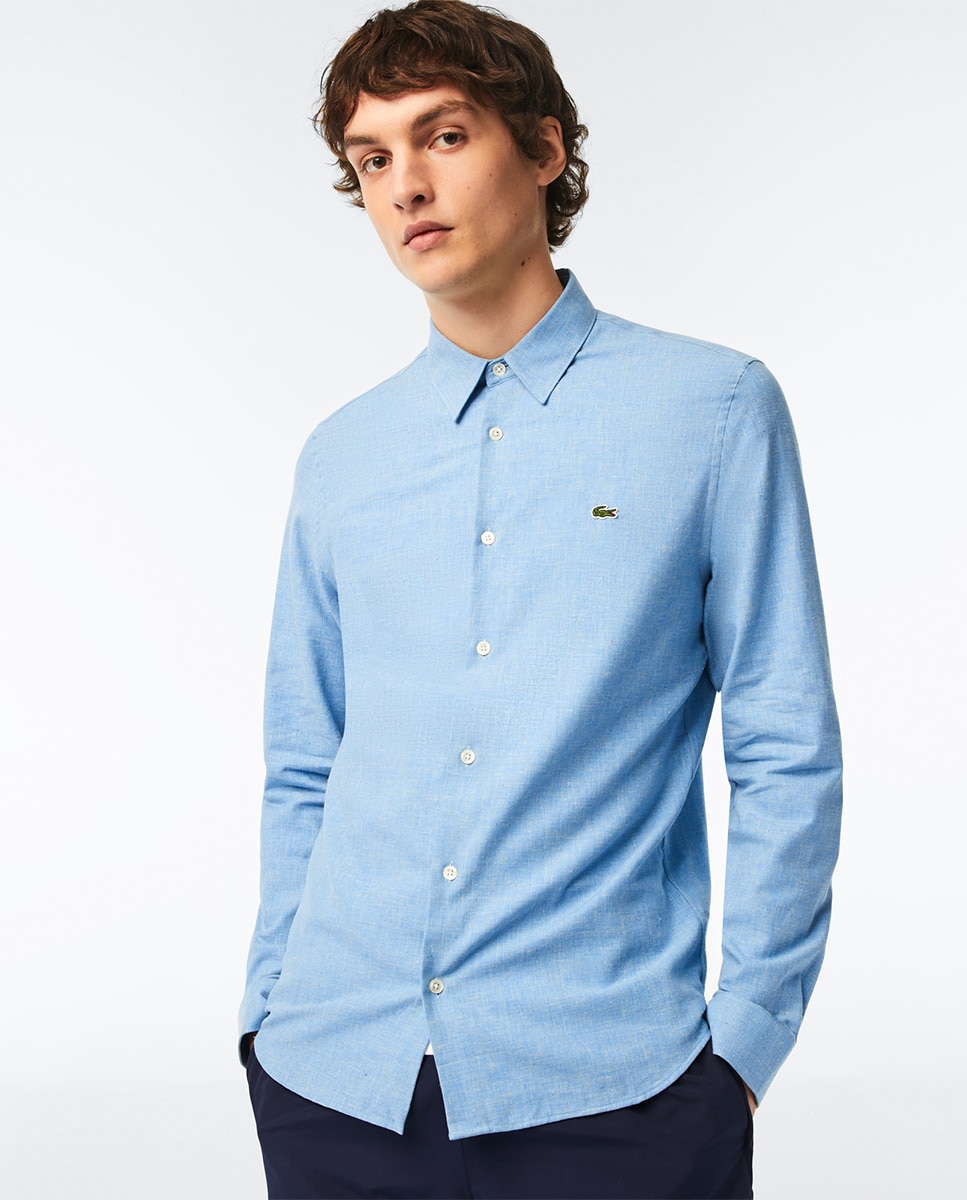 цена Синяя мужская рубашка узкого кроя Lacoste, синий