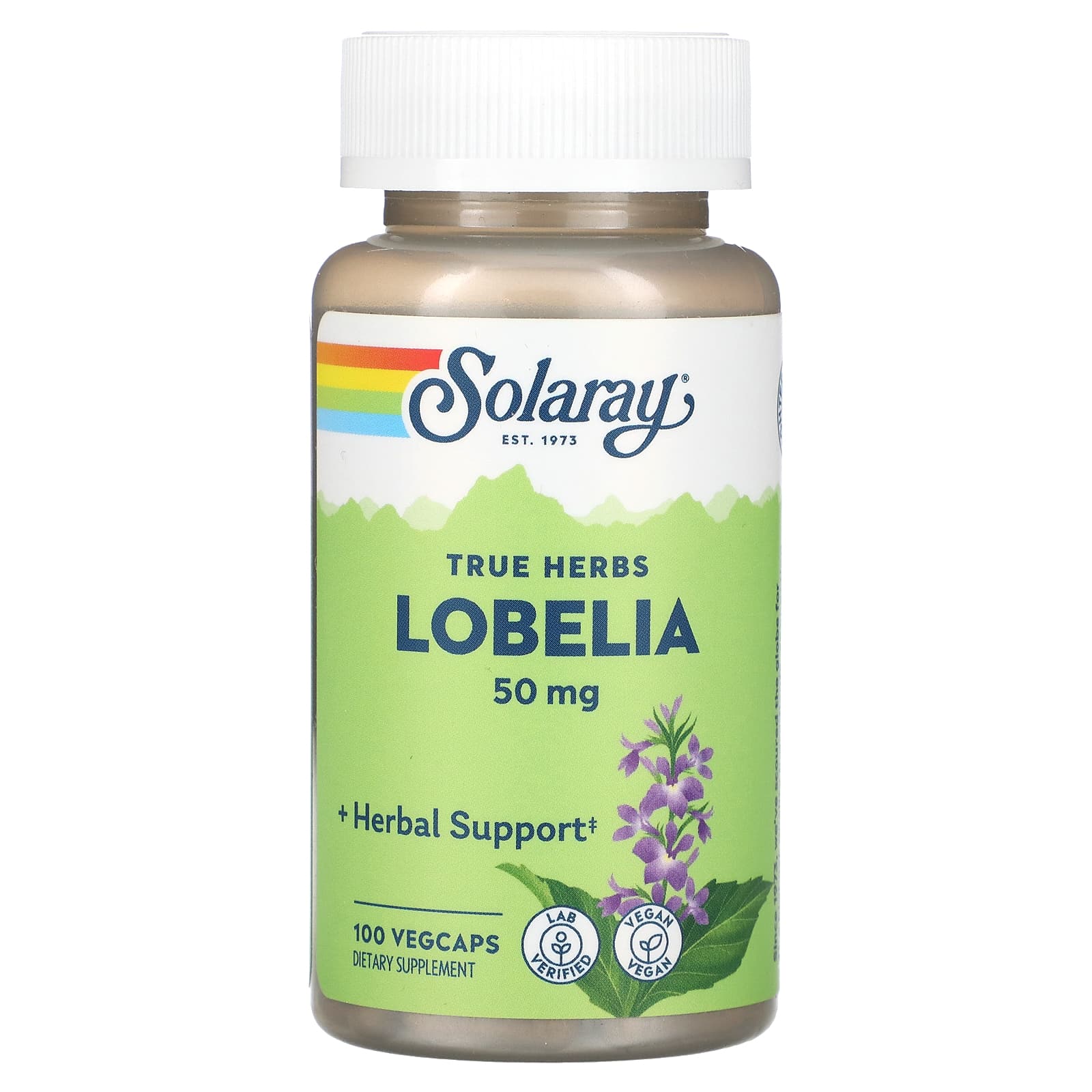 Solaray True Herbs Lobelia 50 mg 100 VegCaps solaray cordyceps mushrooms 520 mg 100 vegcaps