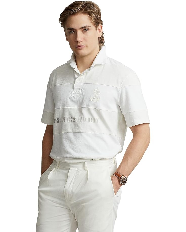 

Рубашка Polo Ralph Lauren Classic Fit Striped Jersey Rugby Shirt, белый