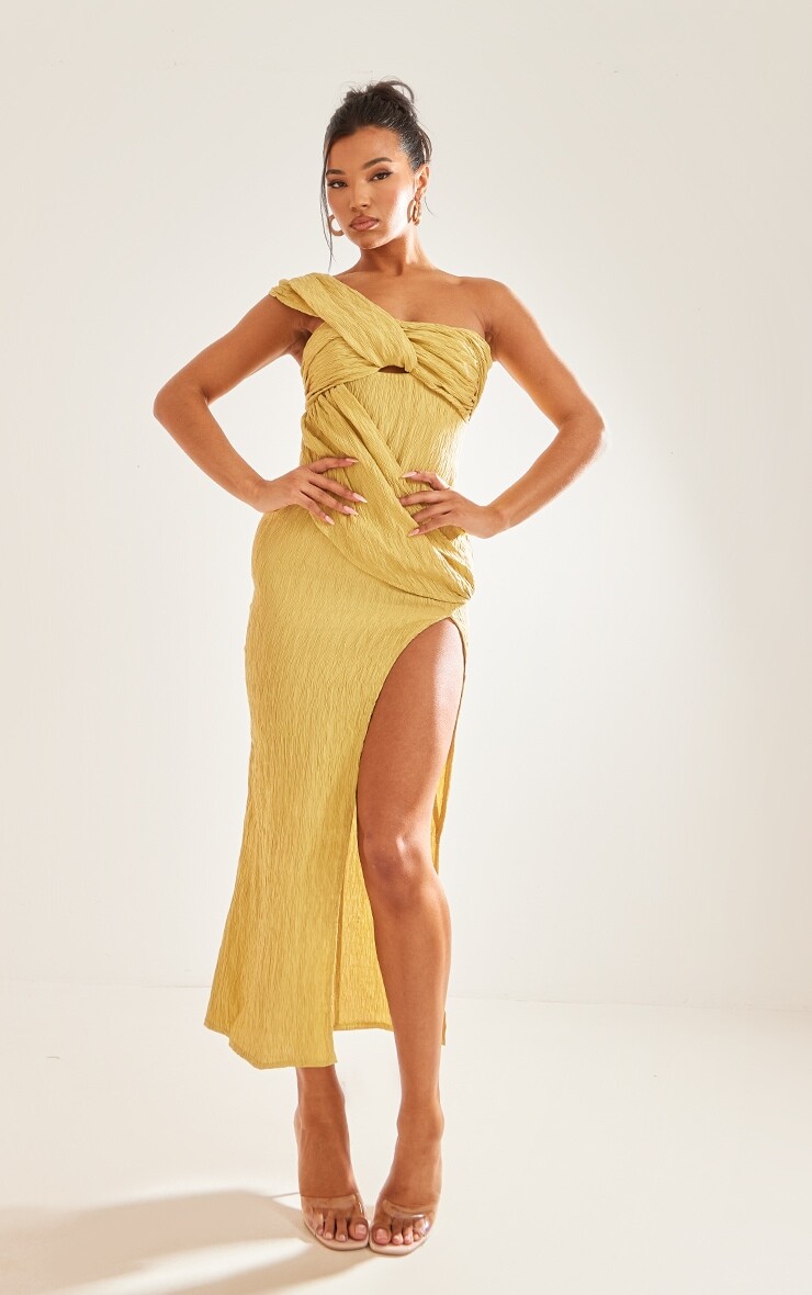 

PrettyLittleThing Оливковое фактурное платье мидакси на одно плечо с драпировкой и разрезом, Зеленый, PrettyLittleThing Оливковое фактурное платье мидакси на одно плечо с драпировкой и разрезом