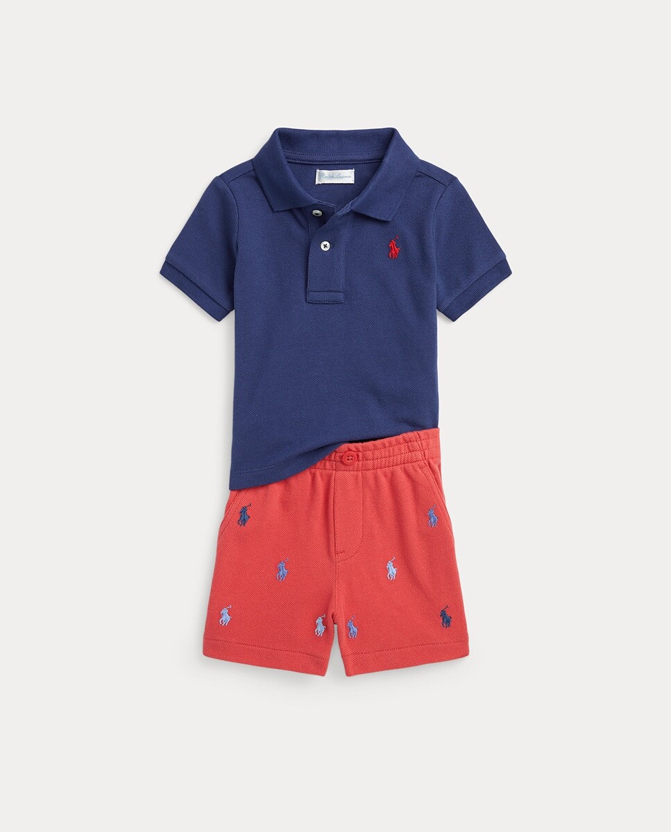 

Короткий комплект для мальчика с мульти-вышивкой Polo Ralph Lauren, мультиколор