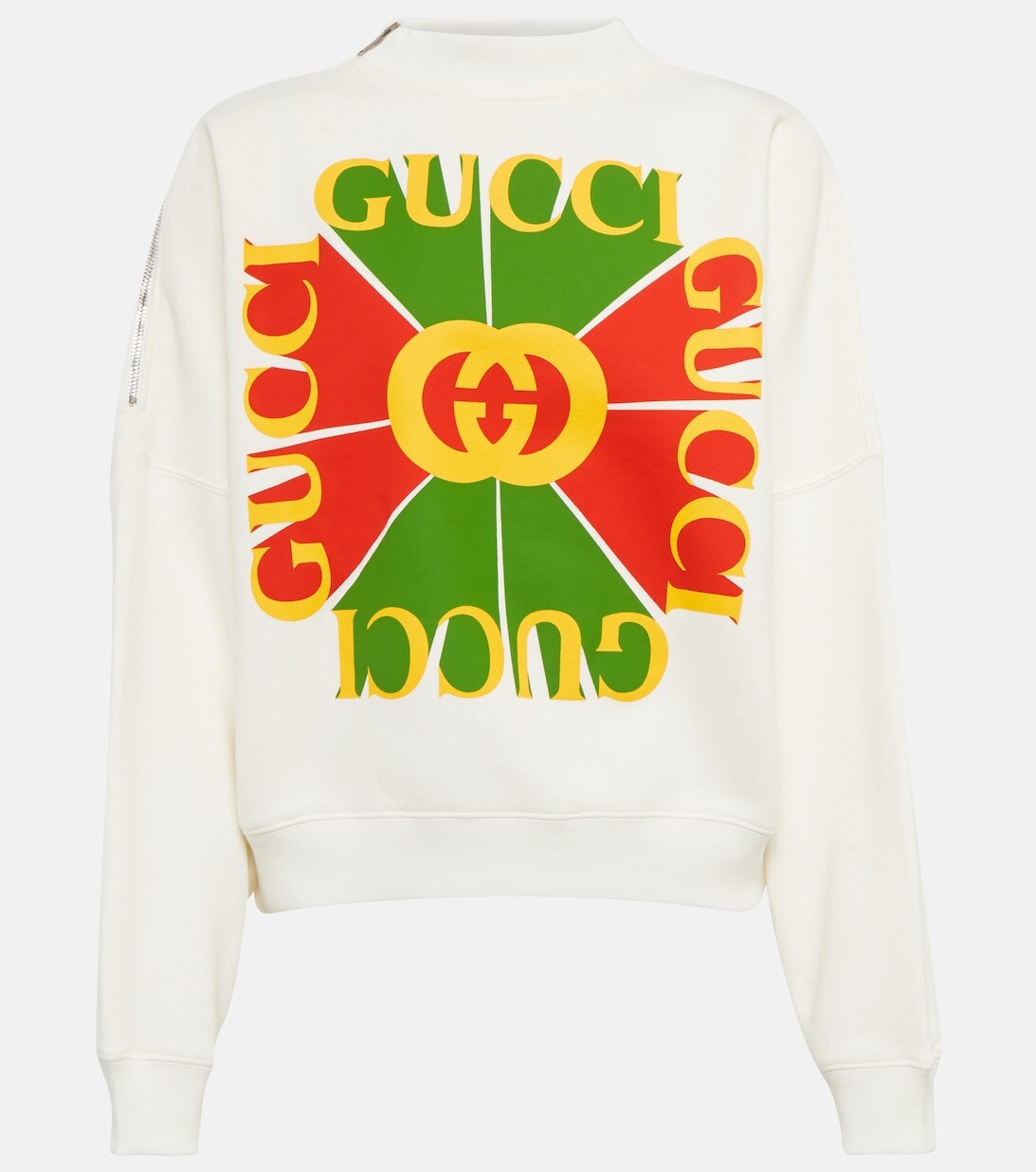 

Хлопковая толстовка с воротником-стойкой и принтом логотипа GUCCI, белый