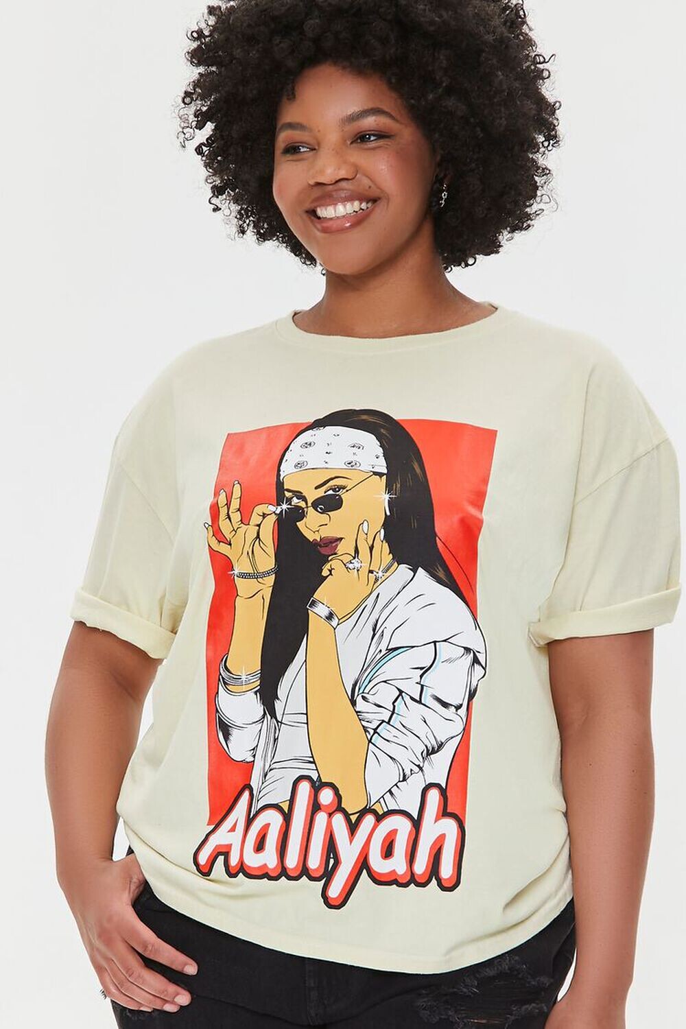 

Футболка больших размеров с рисунком Aaliyah Forever 21, кремовый, Бежевый