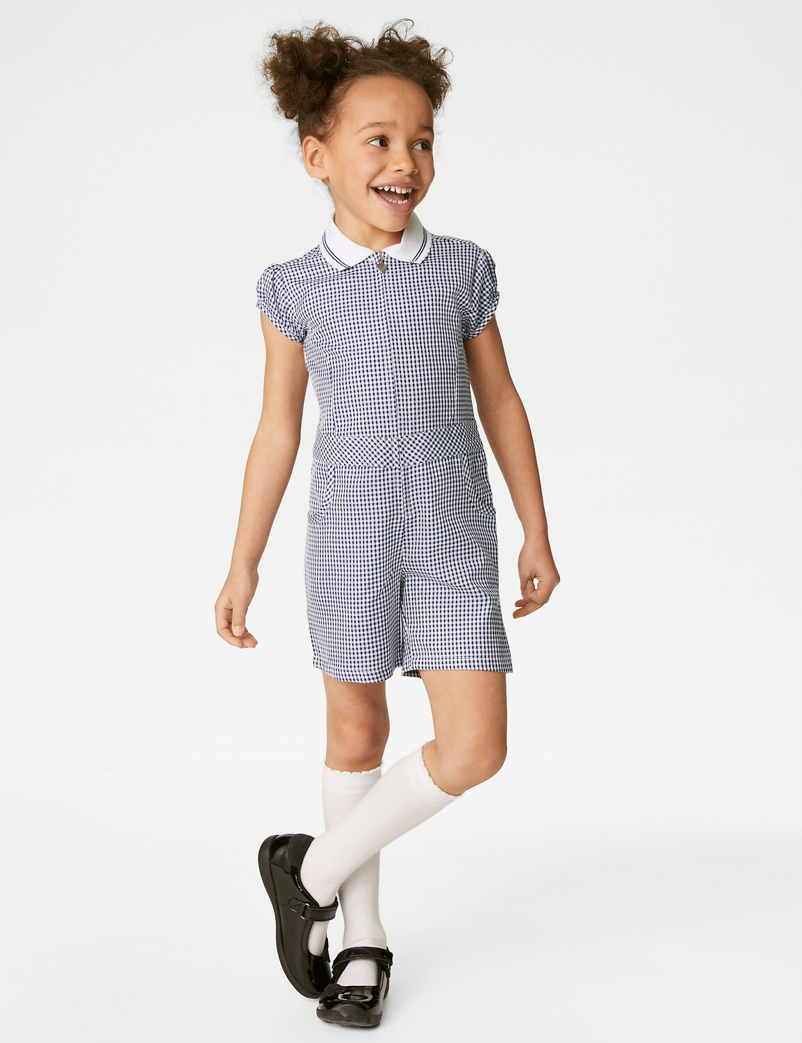 

Школьный комбинезон в клетку для девочек (2–14 лет) Marks & Spencer, темно-синий