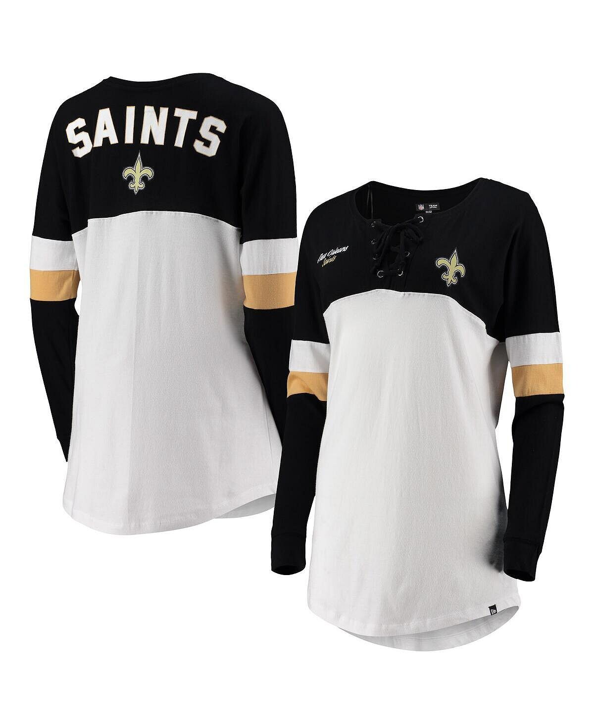 

Женская белая, черная футболка New Orleans Saints Athletic Varsity на шнуровке с v-образным вырезом и длинными рукавами New Era, Черный