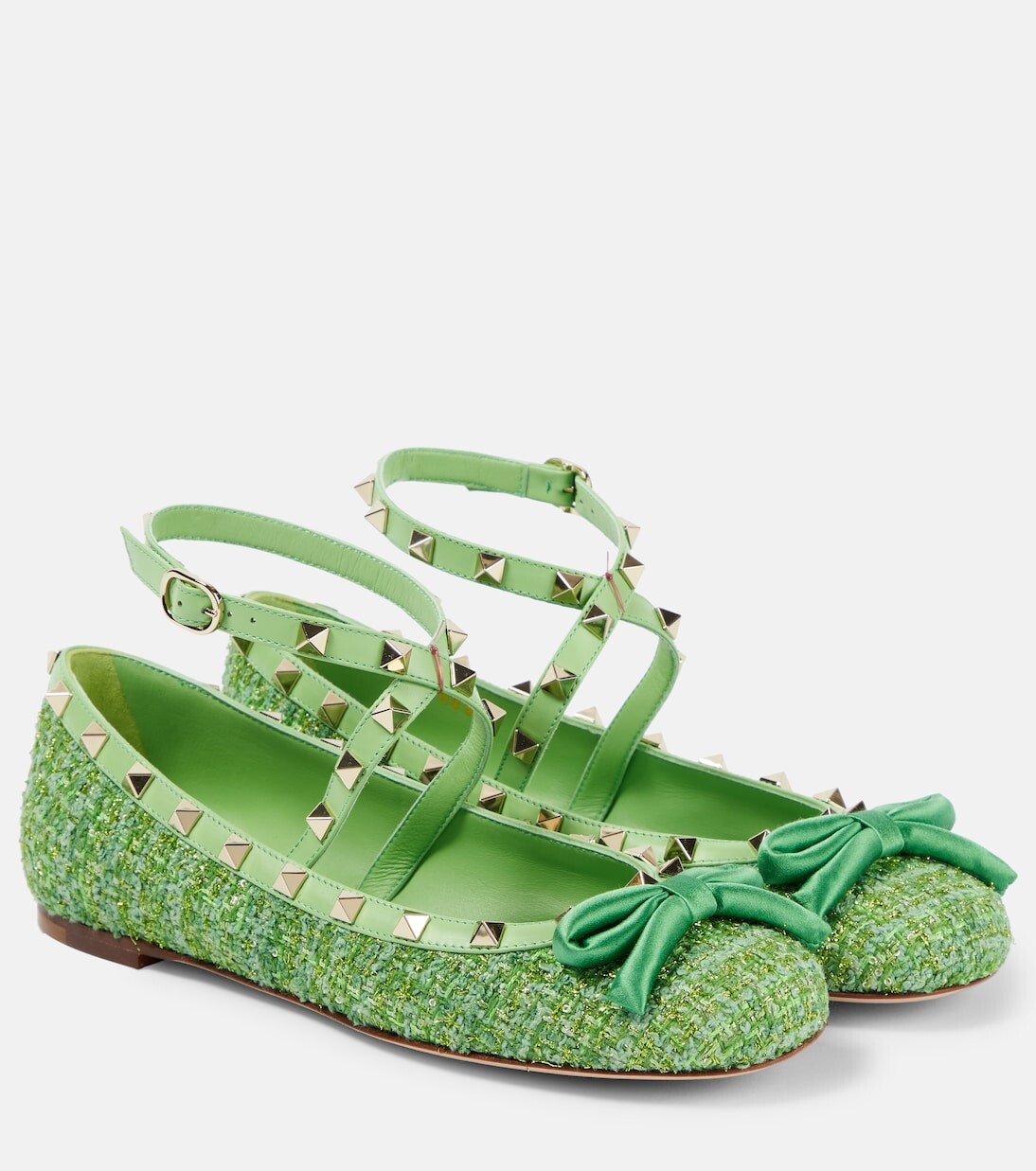 

Твидовые балетки rockstud в стиле ламе Valentino Garavani, зеленый