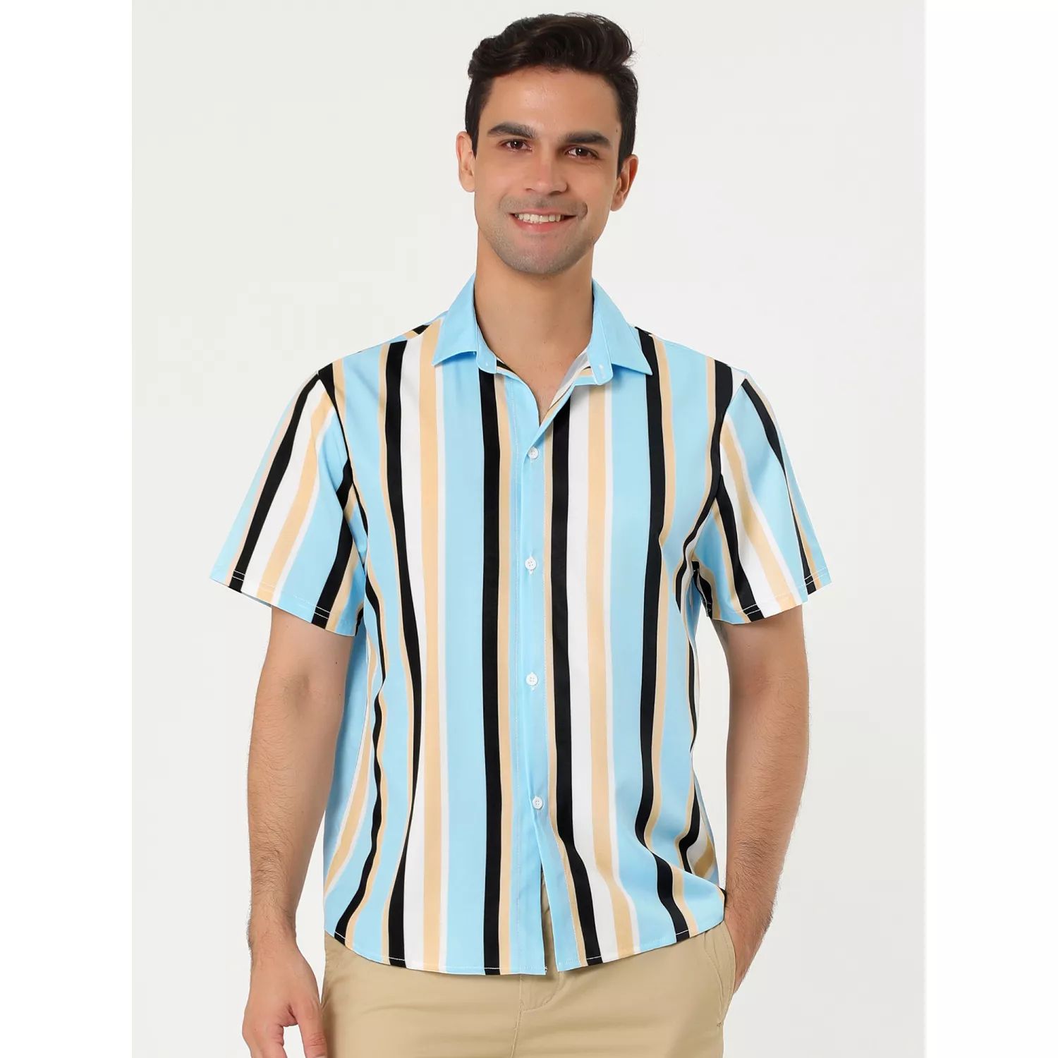 Мужская летняя пляжная гавайская рубашка в полоску с короткими рукавами Lars Amadeus