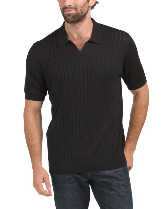 

Поло в рубчик с короткими рукавами и воротником Johnny Elie Tahari, черный