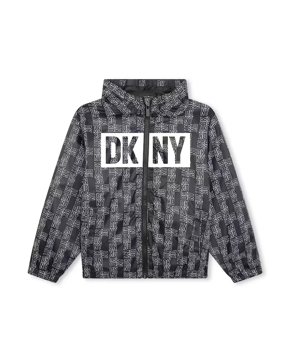 

Ветровка с принтом, капюшоном и застежкой-молнией DKNY, черный