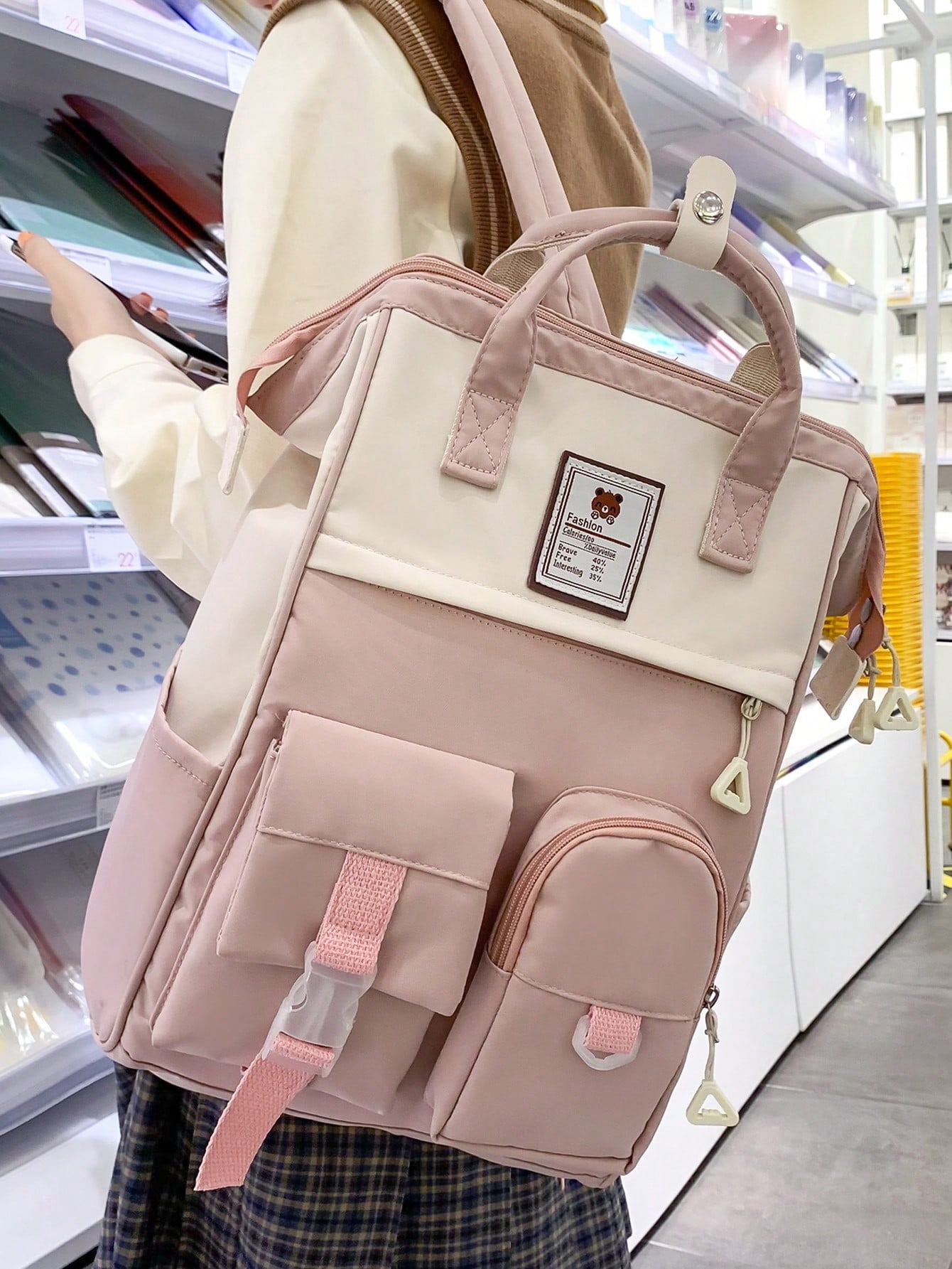 мясник и ножи мясницкий незаменимый безопасный уютный плед рюкзак 17 дюймов винтажный графический винтажный рюкзак для пикников Женский винтажный однотонный функциональный рюкзак, розовый