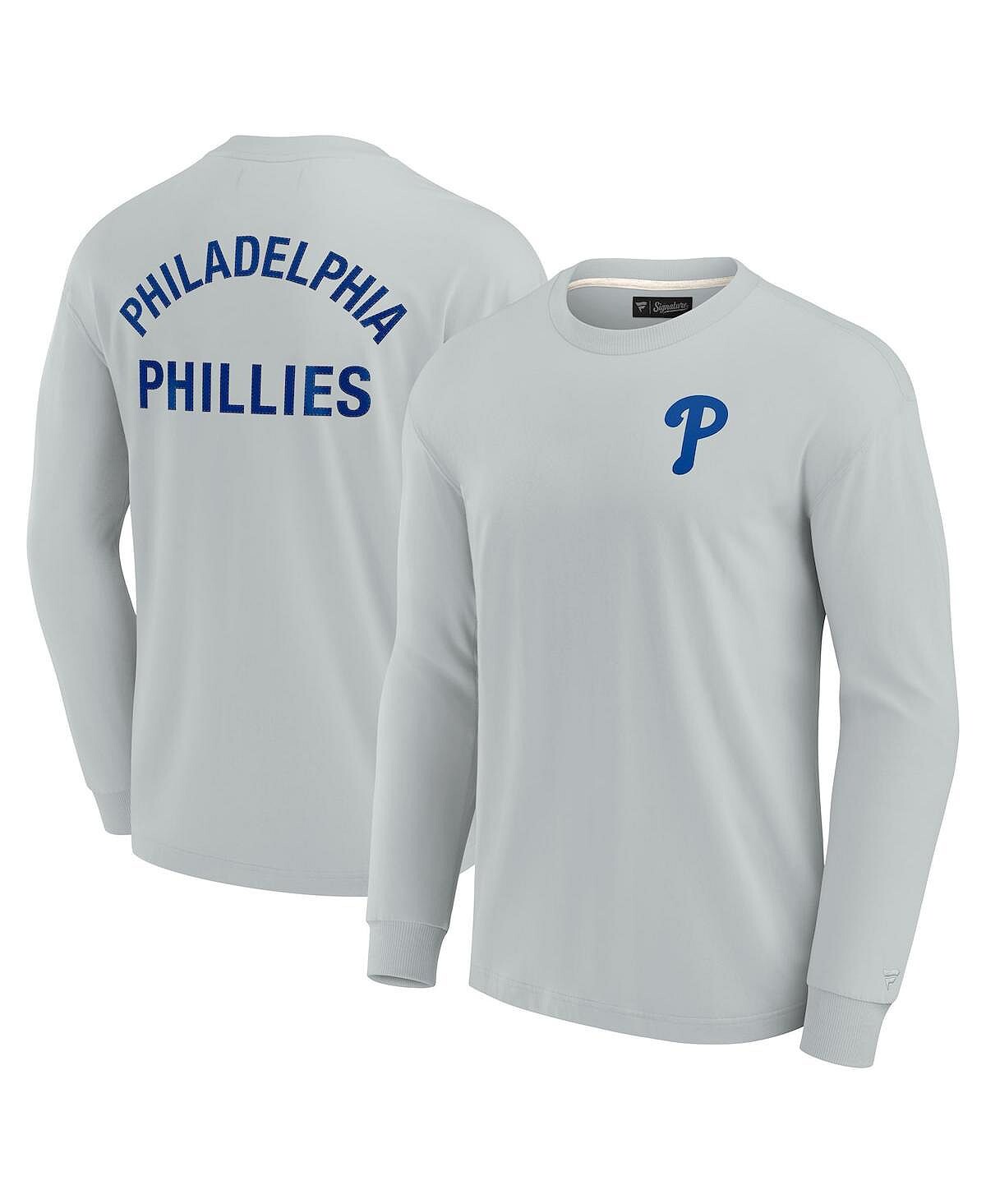 

Мужская и женская серая футболка Philadelphia Phillies Super Soft с длинным рукавом Fanatics Signature