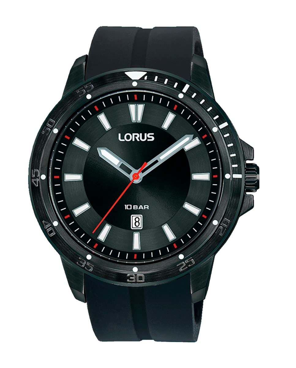 Спортивные мужские силиконовые часы RH949MX9 с черным ремешком Lorus, черный спортивные мужские силиконовые часы r2335px9 с серым ремешком lorus серый